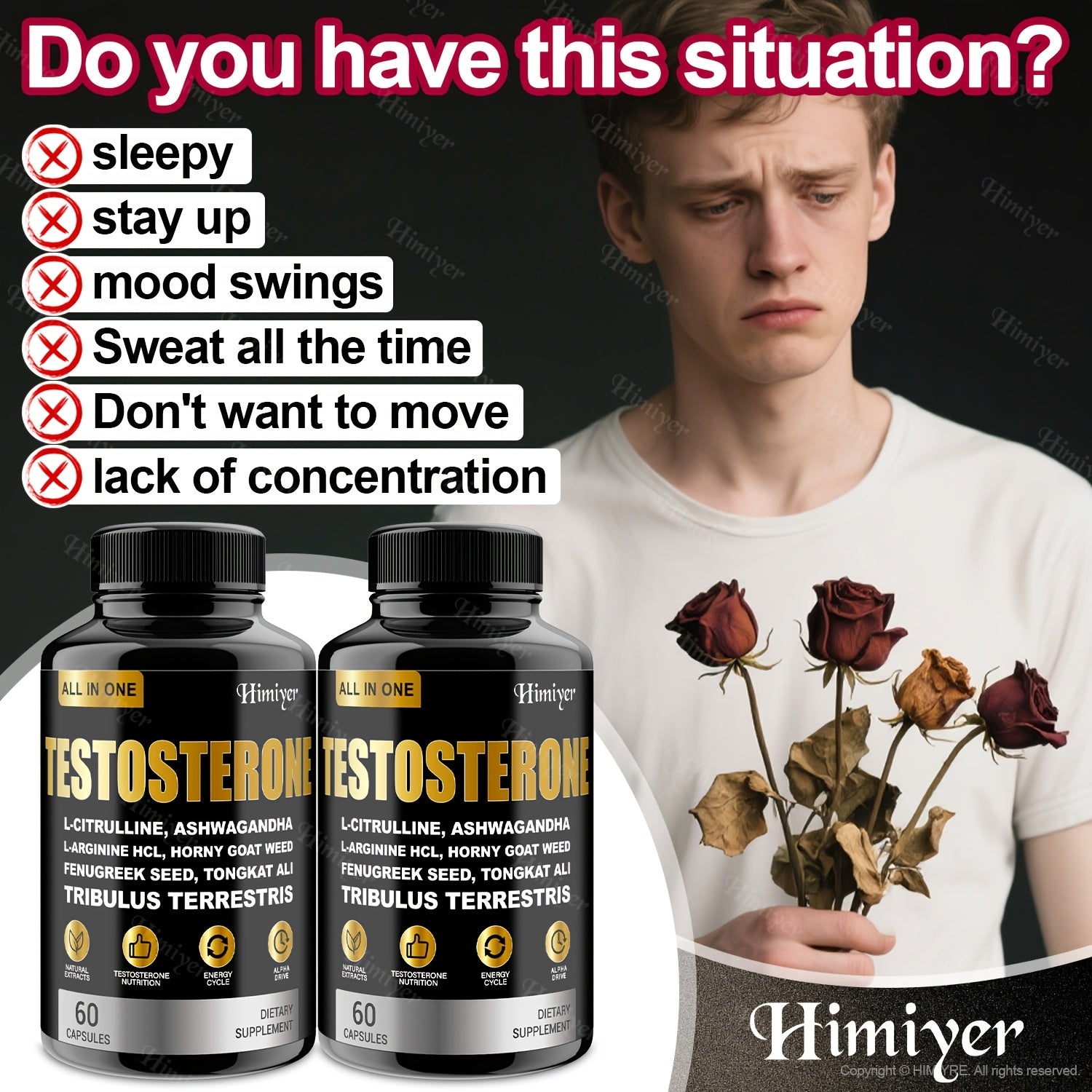 TESTOSTERONE Supplement, With L-Arginine, Tongkat Ali, Tribulus & Fenugreek